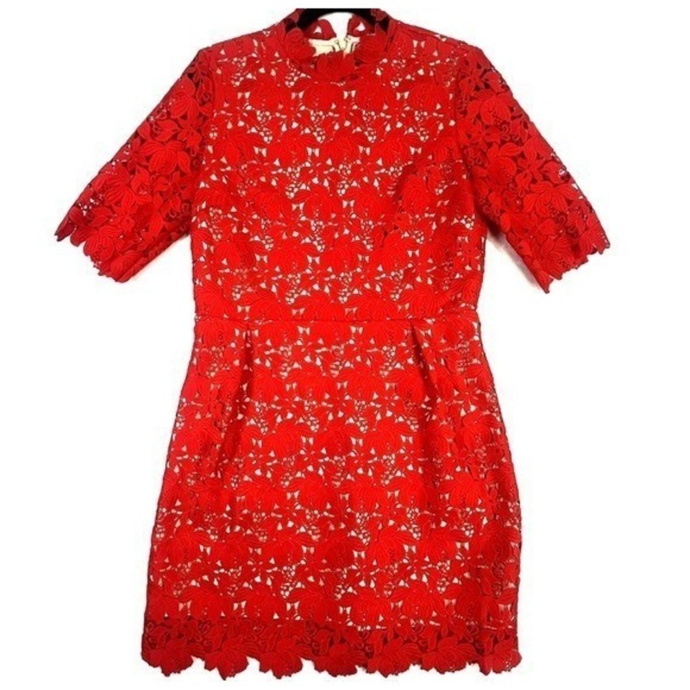 Paul & Joe Sister Red Guipure Lace Dress IT 40 Holiday Party Cocktail Floral
